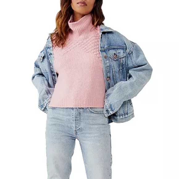 NWT Free People Bradley Pull Over Turtleneck Sweater Bubblegum Pink XS Z435-21
